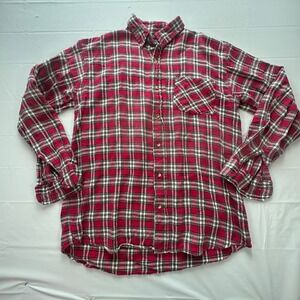 Rugged Point Mens Red Plaid Flannel Button Down Shirt Cotton Size L 0717